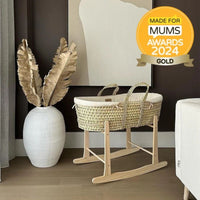 Thumbnail for Clair De Lune Organic Palm Moses Basket With Rocking Stand Natural Cream