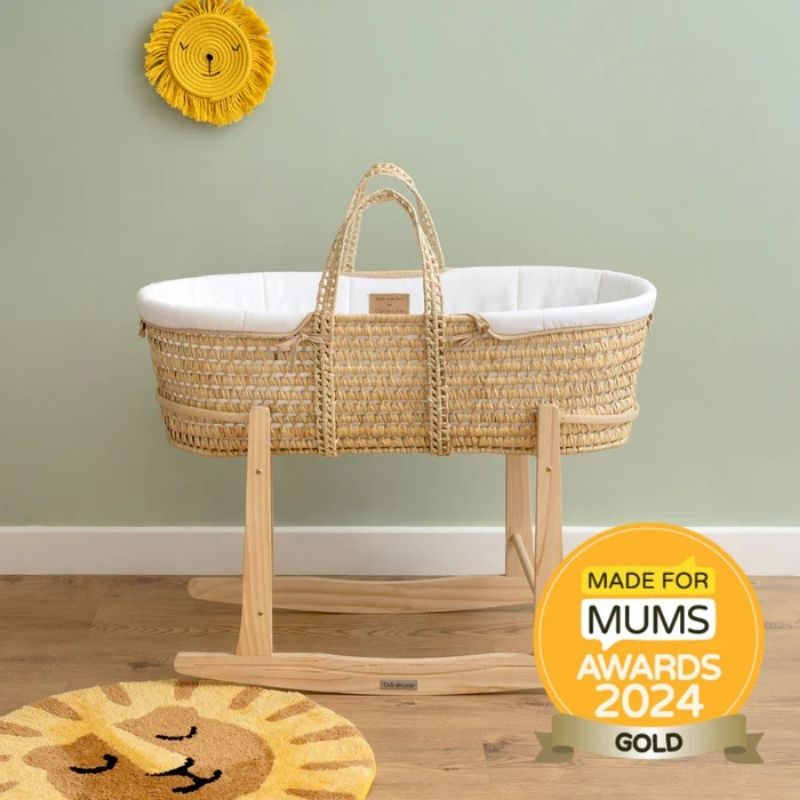 Clair De Lune Organic Palm Moses Basket With Rocking Stand White