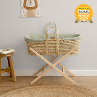 Thumbnail for Clair De Lune Organic Palm Moses Basket With Rocking Stand Sage Green