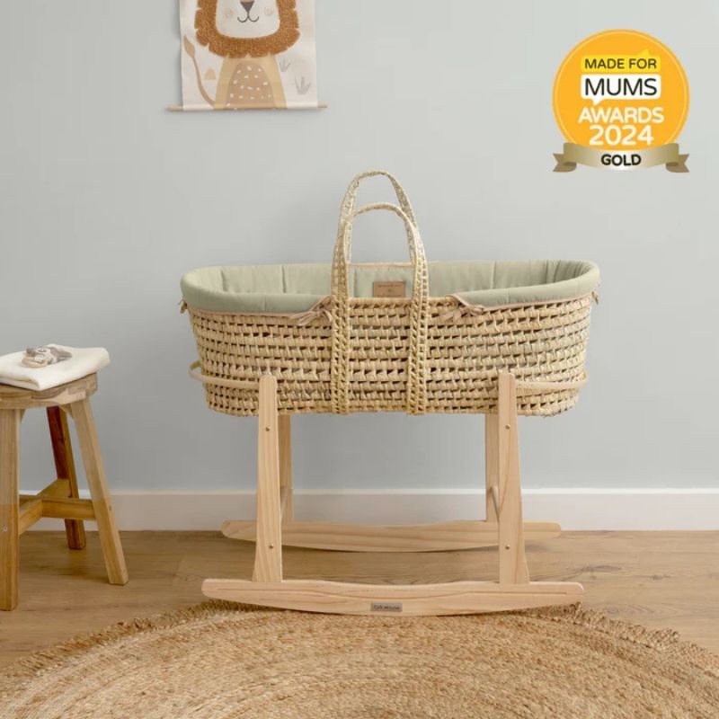 Clair De Lune Organic Palm Moses Basket With Rocking Stand Sage Green