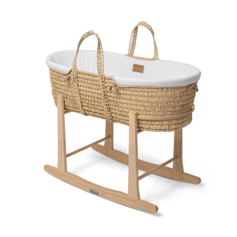 Clair De Lune Organic Palm Moses Basket With Rocking Stand White