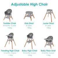 Thumbnail for Clair de Lune 6 in 1 High Chair Grey/Natural