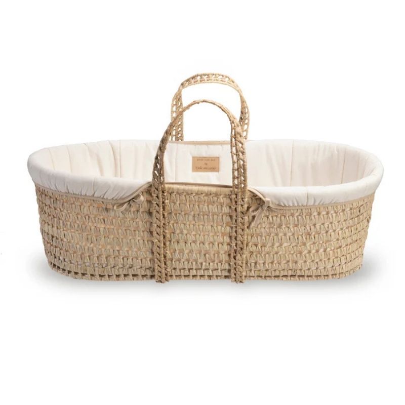 Clair De Lune Organic Palm Moses Basket With Rocking Stand Natural Cream