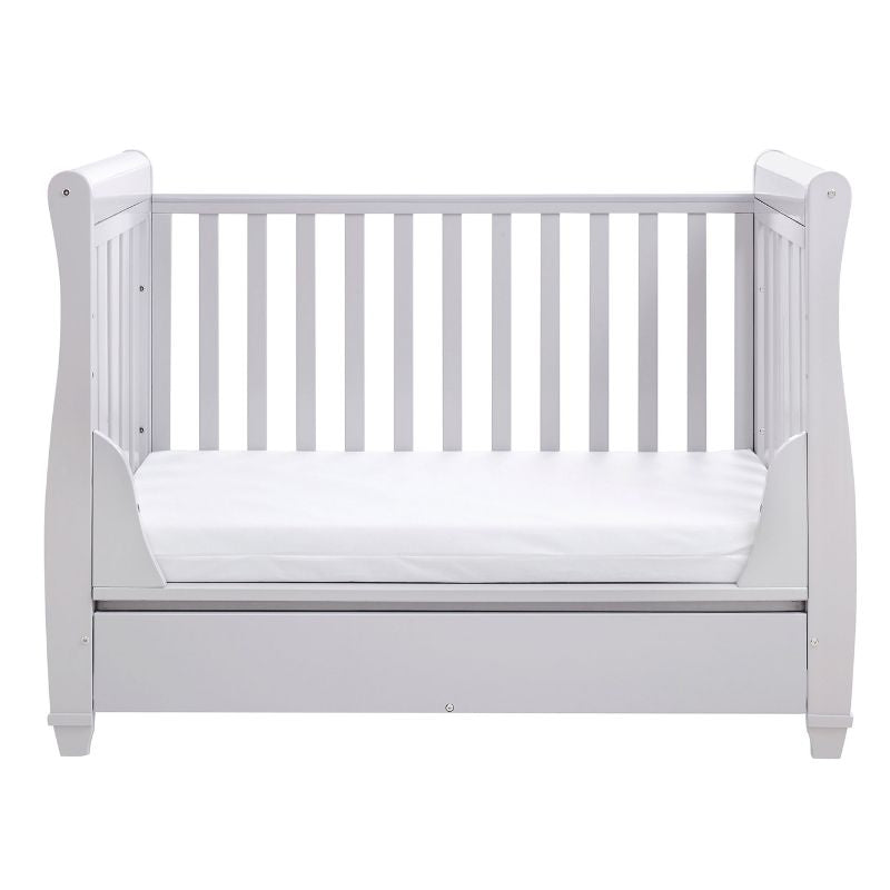 Babymore Eva Sleigh Mini Cot Bed Drop side with Drawer Grey