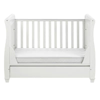 Thumbnail for Babymore Eva Sleigh Mini Cot Bed Drop side with Drawer White