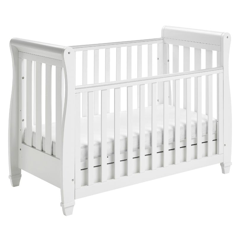 Babymore Eva Sleigh Mini Cot Bed Drop side with Drawer White