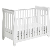 Thumbnail for Babymore Eva Sleigh Mini Cot Bed Drop side with Drawer White