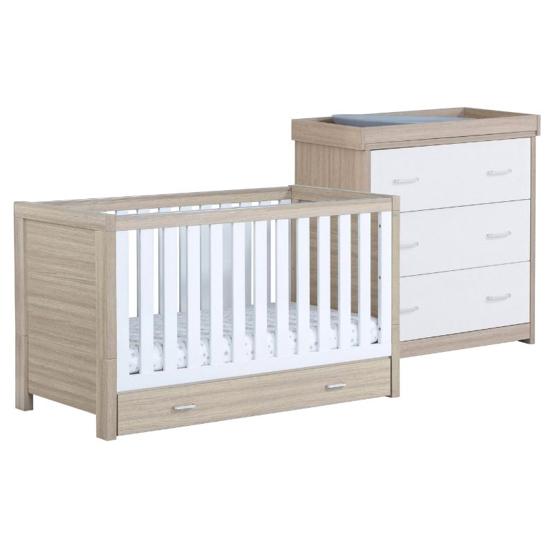 Babymore Luno 2 Piece Oak White + Under Drawer