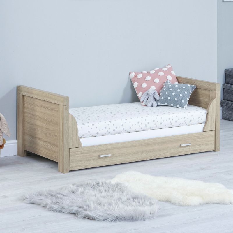 Babymore Luno Cot Bed Oak White + Under Drawer