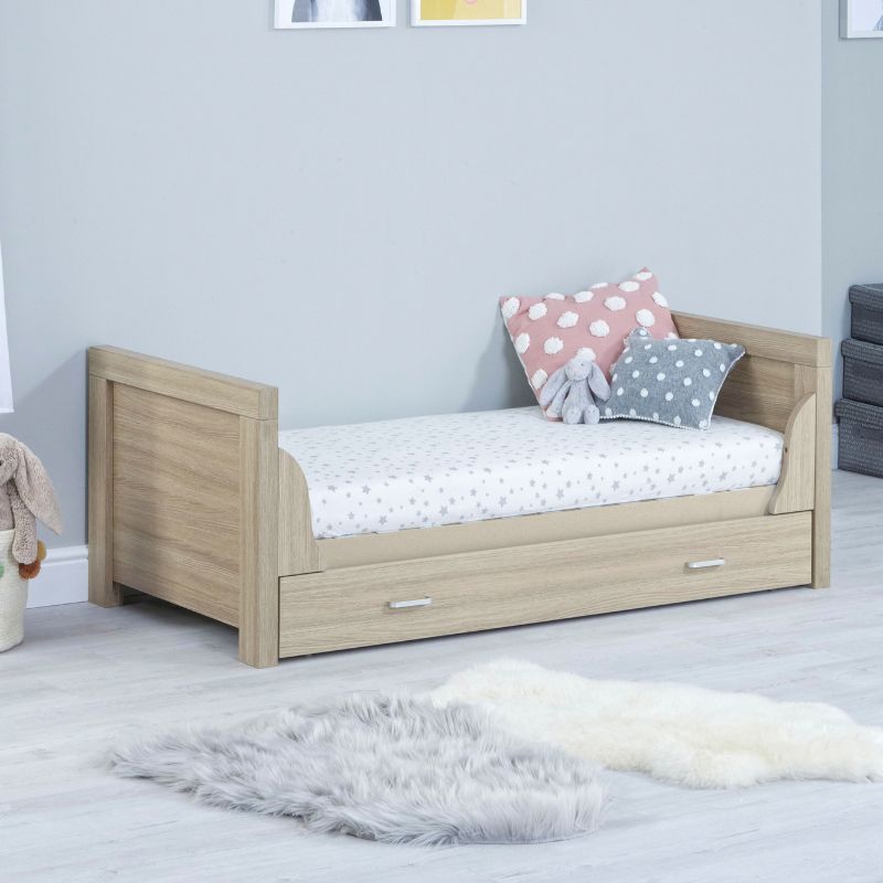 Babymore Luno Cot Bed Oak + Under Drawer