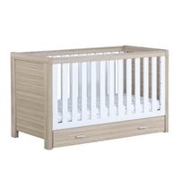 Thumbnail for Babymore Luno Cot Bed Oak White + Under Drawer