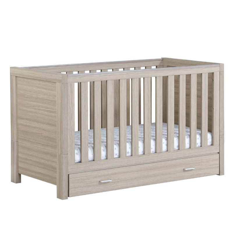 Babymore Luno Cot Bed Oak + Under Drawer