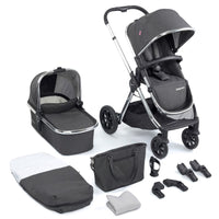 Thumbnail for Babymore Memore V2 Pram Pushchair - 11 Piece Chrome