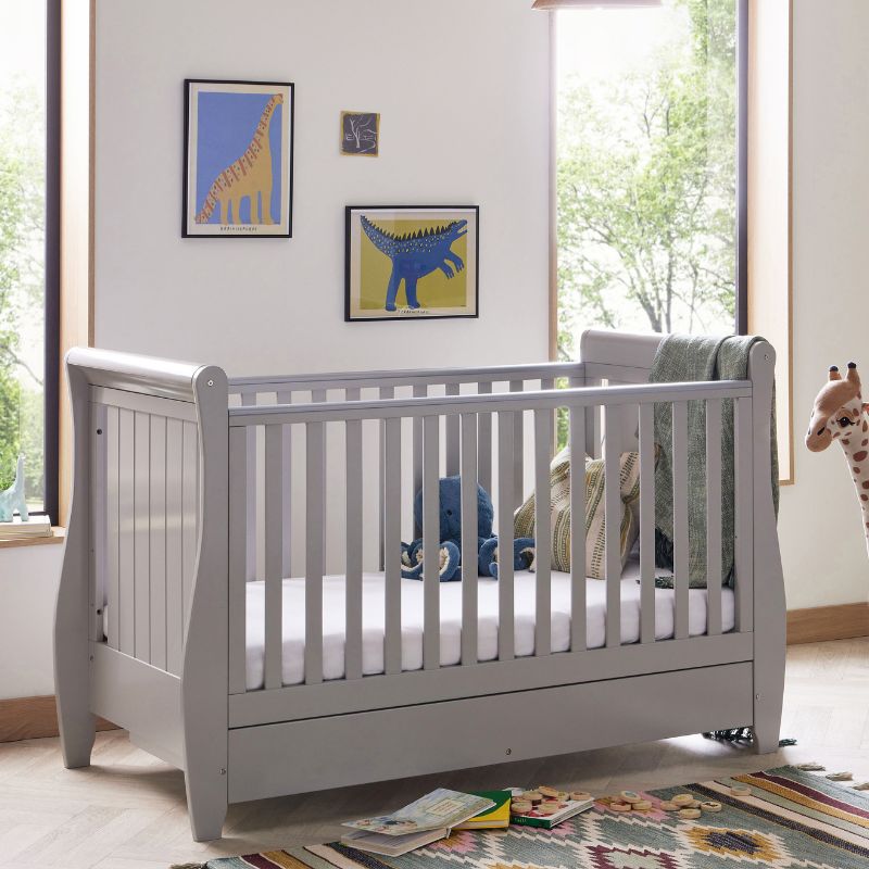 Babymore Stella Sleigh Drop Side Cot Bed Grey