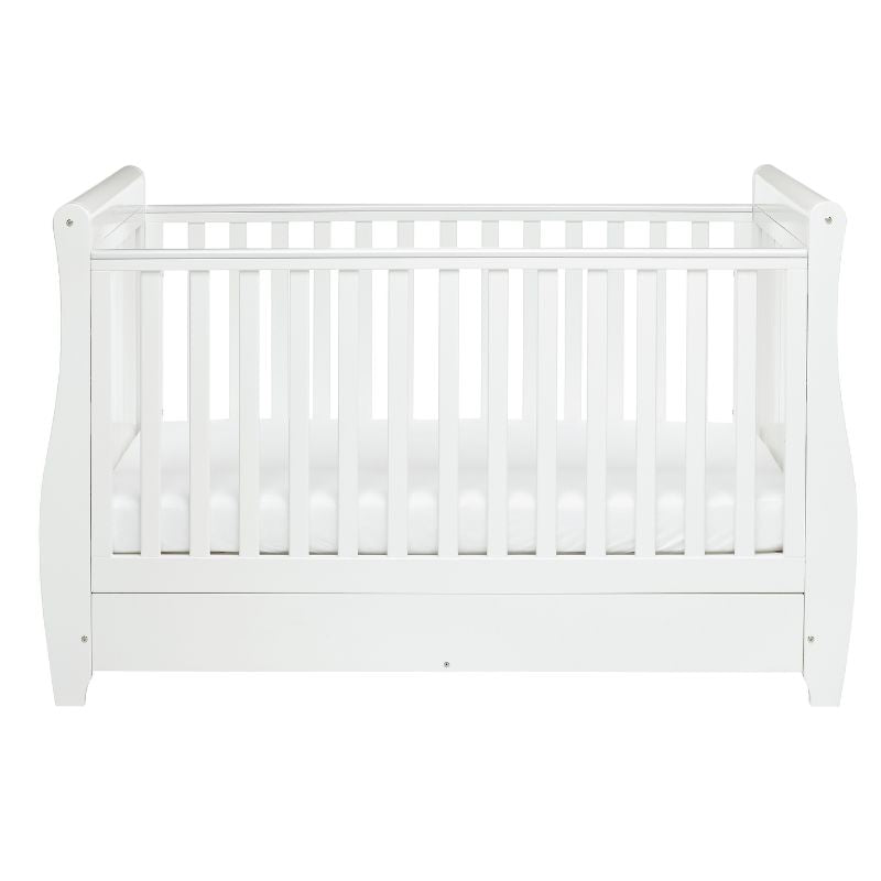 Babymore Stella Sleigh Drop Side Cot Bed White 