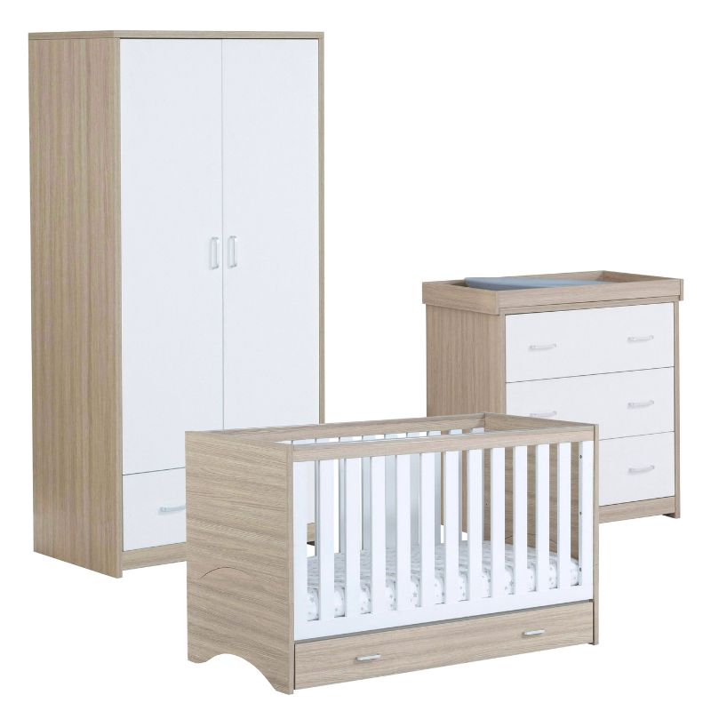 Babymore Veni 3 Piece Nursery Room Set Oak White + Under Drawer