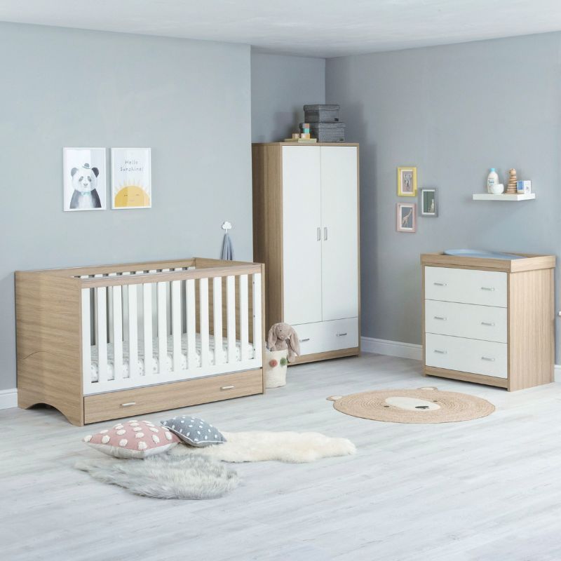 Babymore Veni 3 Piece Nursery Room Set Oak White + Under Drawer