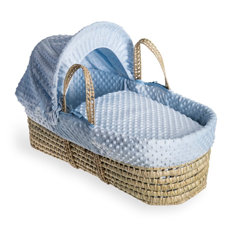 Clair de Lune Dimple Palm Moses Basket With Natural Folding Stand Blue