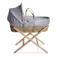 Thumbnail for Clair de Lune Dimple Palm Moses Basket With Natural Folding Stand Grey