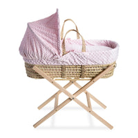 Thumbnail for Clair de Lune Dimple Palm Moses Basket With Natural Folding Stand Pink