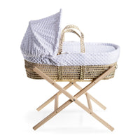 Thumbnail for Clair de Lune Dimple Palm Moses Basket With Natural Folding Stand White