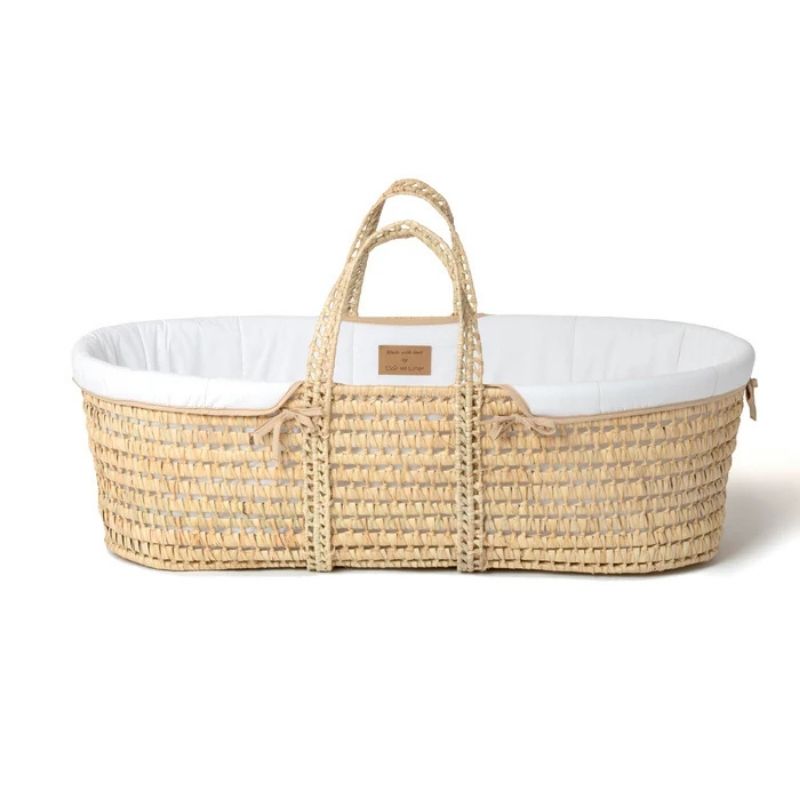 Clair De Lune Organic Palm Moses Basket With Rocking Stand White