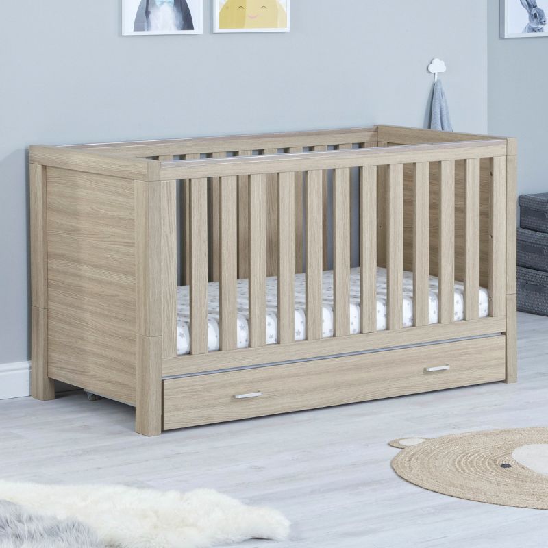 Babymore Luno Cot Oak + Drawer