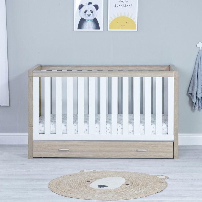 Babymore Luno Cot Oak White + Under Drawer