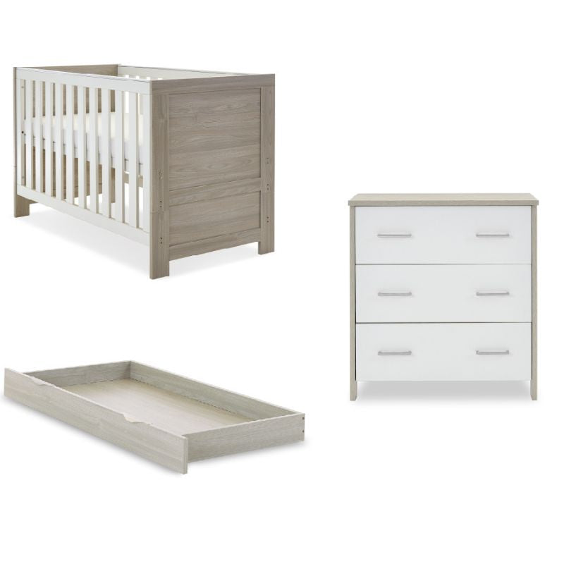 Obaby Nika 2 Piece Set Grey Wash & White + Under Drawer