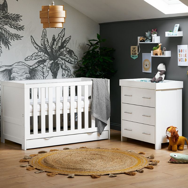 Obaby Nika 2 Piece Set With Drawer White Wash + Under Drawer