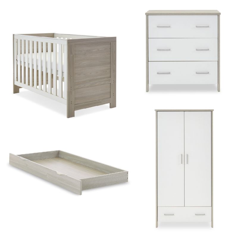 Obaby Nika 3 Piece Set Grey Wash & White + Under Drawer