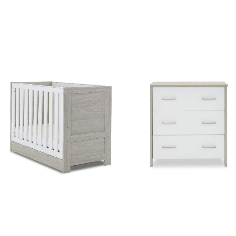 Obaby Nika Mini 2 Piece Set Grey Wash & White + Under Drawer