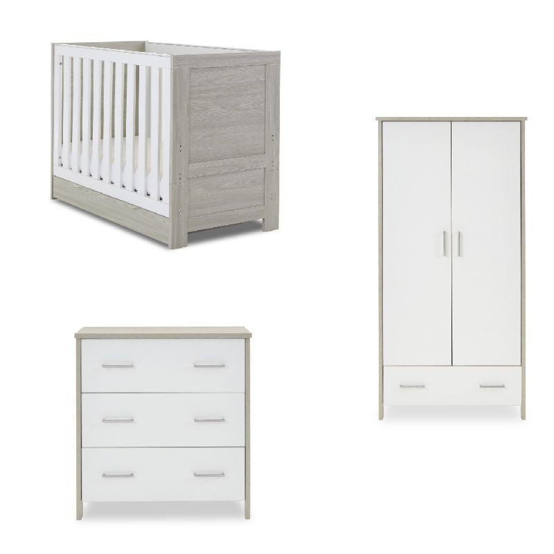 Obaby Nika Mini 3 Piece Set Grey Wash & White + Under Drawer