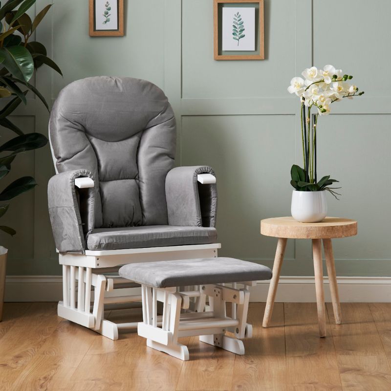 Obaby Reclining Glider Chair and Stool Grey