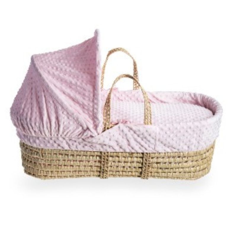 Clair de Lune Dimple Palm Moses Basket With Natural Folding Stand Pink