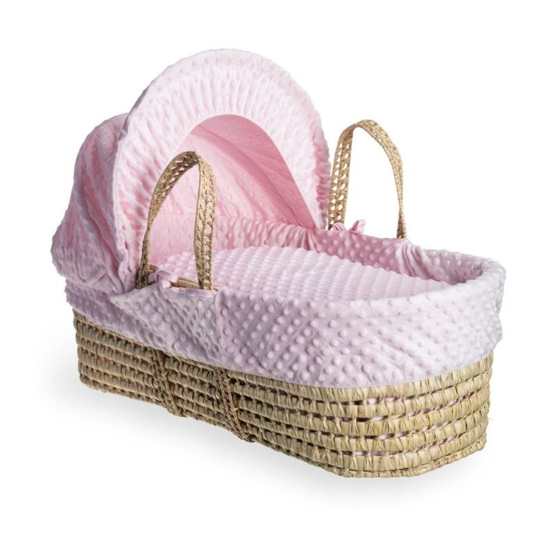 Clair de Lune Dimple Palm Moses Basket With Natural Folding Stand Pink