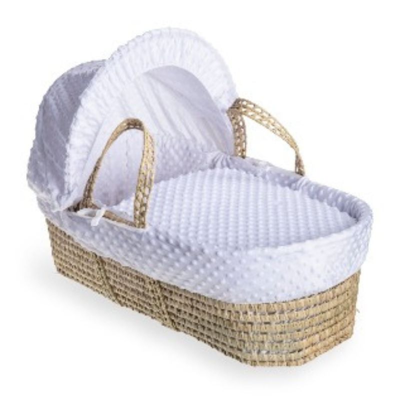 Clair de Lune Dimple Palm Moses Basket With Natural Folding Stand White