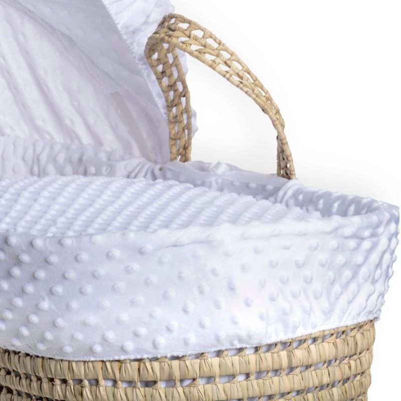 Clair de Lune Dimple Palm Moses Basket With Natural Folding Stand White