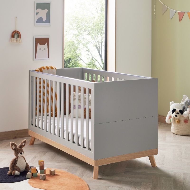 Babymore Mona Cot Bed White Grey